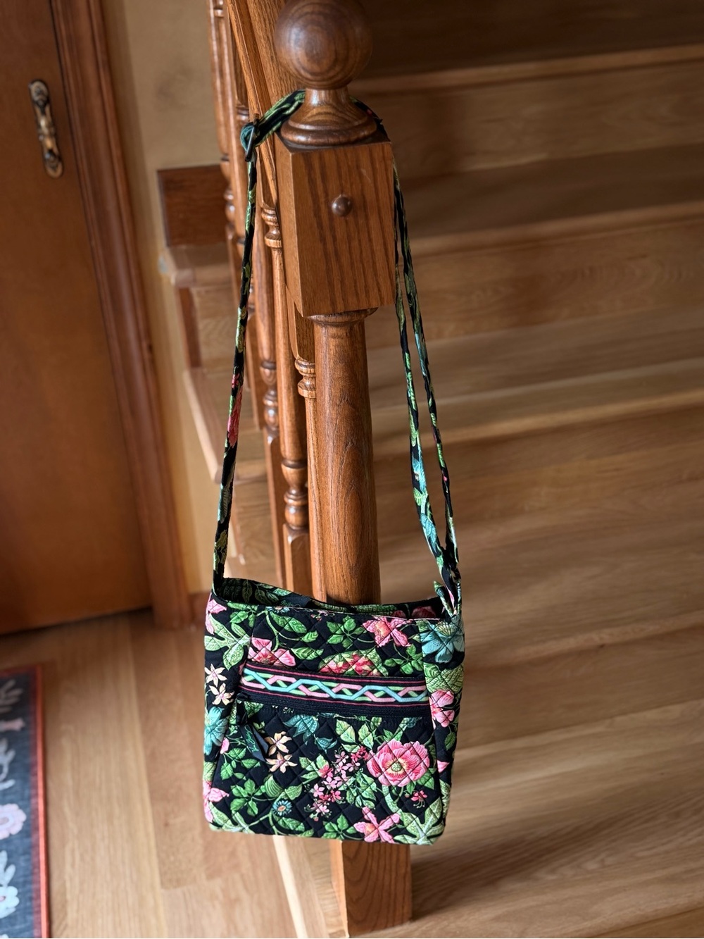 Vera Bradley Black Quilted Crossbody with Pink & Green Floral